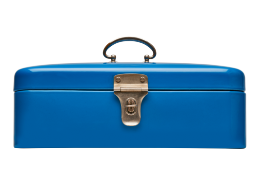 Old and heavy vintage blue metal chest