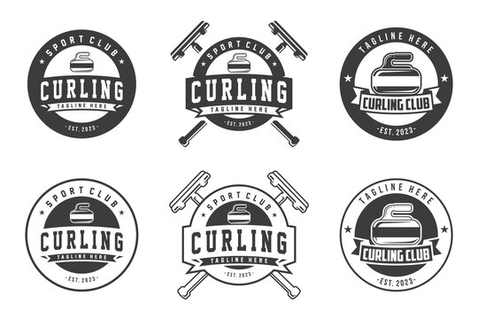 Curling logo Set of emblem badge curling sport vector design, Monochrome style badges of curling. Labels for sport teams