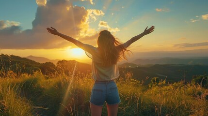 Woman feeling free in a beautiful natural setting.
