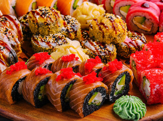 Delicious variety of sushi freshly prepared
