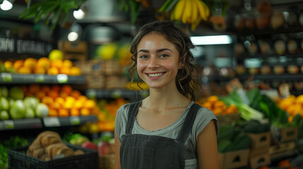 Happy woman shopping in supermarket