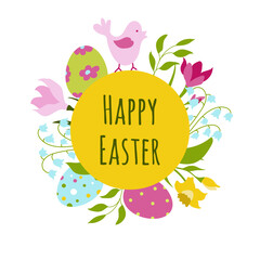 Easter poster and banner template with Easter eggs and 
 flowers .Vector design in a flat style.Promotion and purchase template