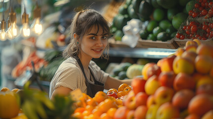 Woman with fruits and vegetables in the market