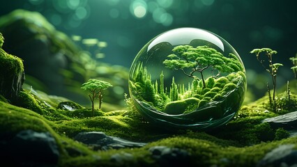 Organic Green Sphere Nestled In A Macro Landscape An Illustration