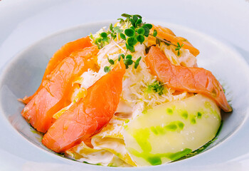 plate of pasta and smoked salmon