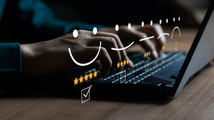 Customer Satisfaction Survey concept, 5-star satisfaction, Users Rate Service Experiences On Online...