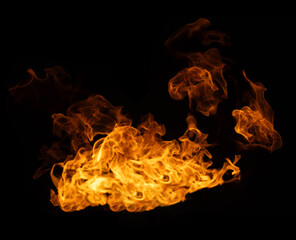 Fire and burning flame of explosive fireball isolated on dark background for abstract graphic design usage
