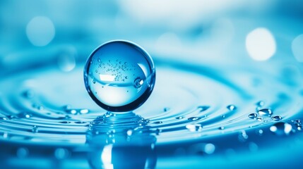 World water day. Refracted light through magnified water droplet on defocused background