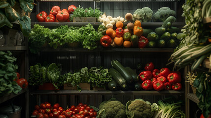 Vegetables On Shelf In Supermarket