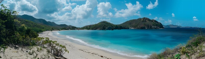 A beach on the island with a wide, sweeping view