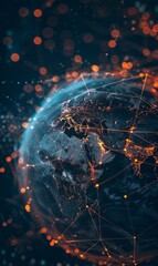 Globe with global connection lines and lights. Worldwide technology concept.