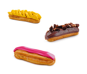 Eclair with Mango Cream, chocolate and pink glaze