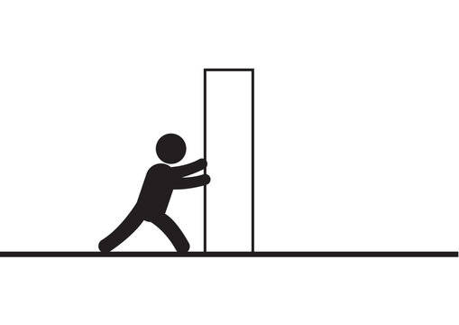 vector human pushing wall on the ground
