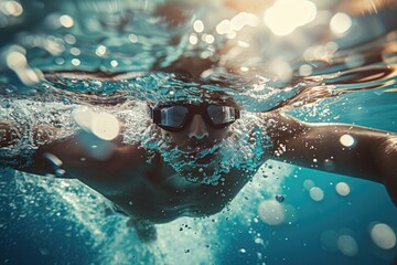 Athlete or swimmer in goggles underwater