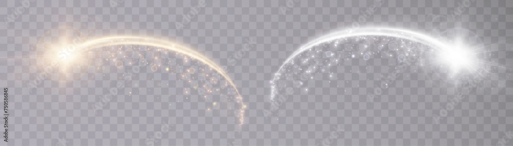 Fototapete Abstract light speed light effect. Magical wavy path of light with bokeh effect. Golden wavy spiral lines vector overlay effect. Vector 10 EPS