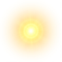 A flash of yellow light. Sun on a white background. Overlay effect. Vector	