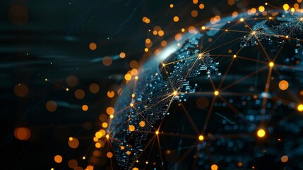 Obraz premium Globe with global connection lines and lights. Worldwide technology concept.