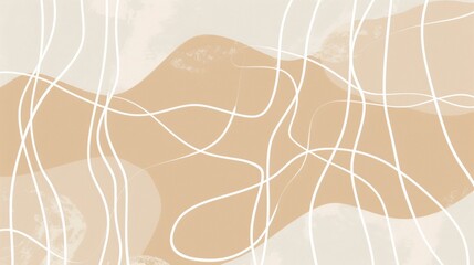 Obraz premium aesthetic shapes, abstract line art, white lines, beige background, space between elements, simple