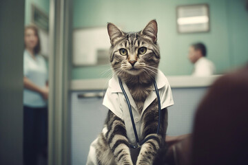 Doctor cat. Veterinary clinic.Healing Whiskers: The Feline Physician