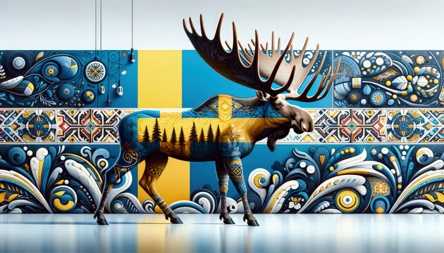 a moose  in overexposure of the Swedish flag