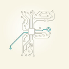 F (Initial Letter) created with electronic conductive tracks - Cut Out Infographic Design