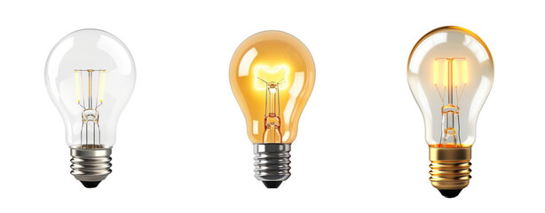 Set of yellow light bright bulb on white background