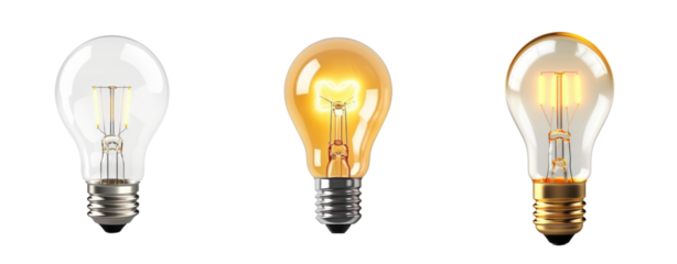 Set of yellow light bright bulb on white background
