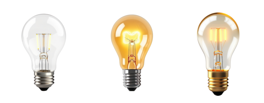 Set of yellow light bright bulb on white background