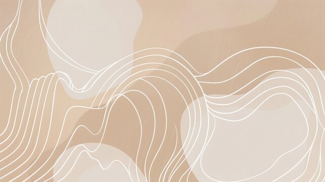 Fototapeta aesthetic shapes, abstract line art, white lines, beige background, space between elements, simple