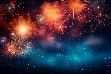 beautiful colorful fireworks on drak sky background