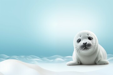 cute seal on blurred soft blue and white color background for cute and relax design