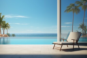 beach chair and swimming pool in front of pool villa background for beautiful and relax design - obrazy, fototapety, plakaty