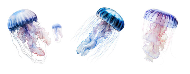 Set of jellyfish on white background. - obrazy, fototapety, plakaty