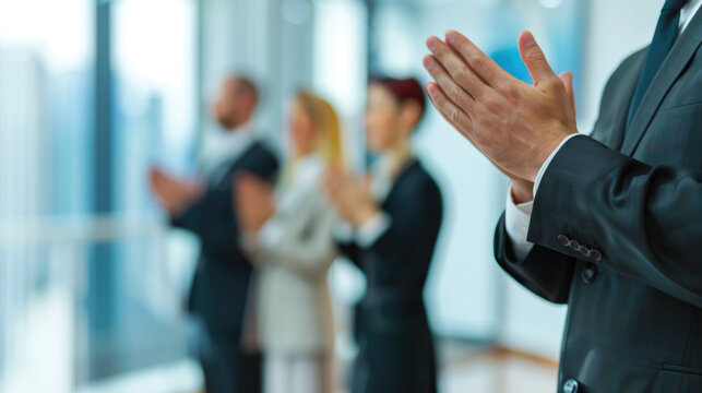 Colleagues giving a standing ovation to an awarded team member