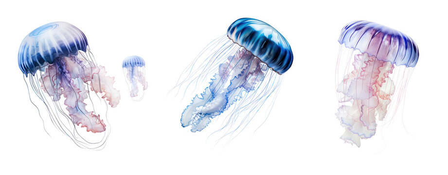 Set of jellyfish on white background.