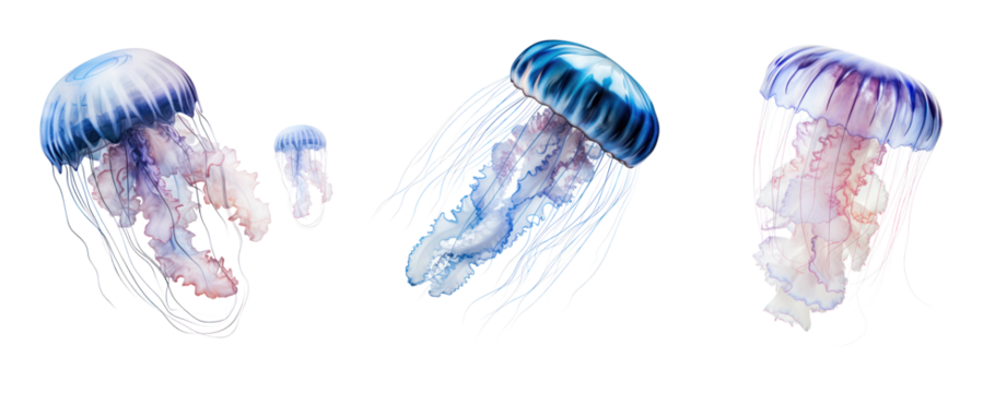 Set of jellyfish on white background.