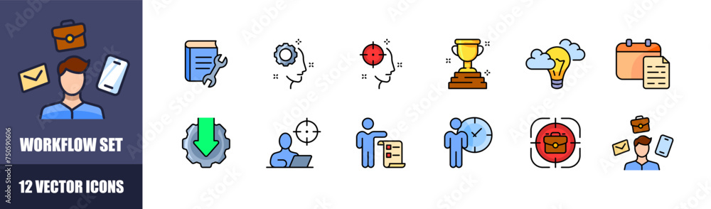 Poster workflow icon set. flat style. vector icons
