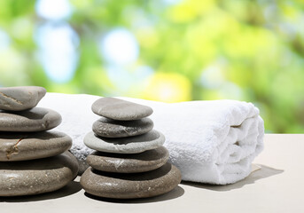 Fototapeta na wymiar Pile of massage stones for spa