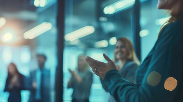 Colleagues giving a standing ovation to an awarded team member