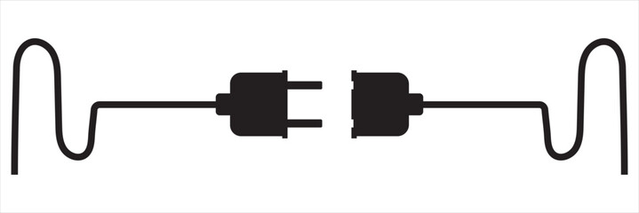 Electrical power plug with a long curved cord. Current and voltage symbol.  Electric power. Vector  EPS 10.