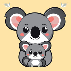 beautiful koala mom and one baby koala, t-shirt design, vector illustration kawaii