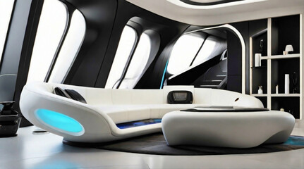 In the computerized room interior, sleek lines and futuristic accents meld seamlessly, creating a space where technology and design harmonize in a symphony of innovation and sophistication, offering a