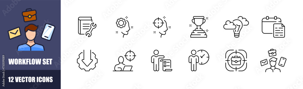 Poster workflow icon set. linear style. vector icons