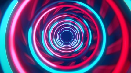 an 80s cartoon background, hypnotic spiral, CG animated, red white & blue neon colors, retro synthwave aesthetic