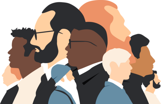 Different men together. Modern color design.