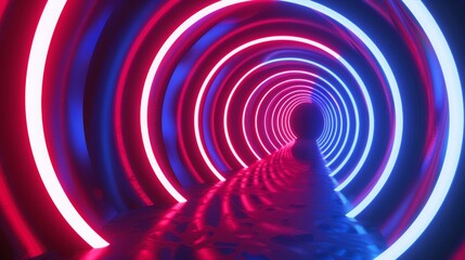 an 80s cartoon background, hypnotic spiral, CG animated, red white & blue neon colors, retro synthwave aesthetic