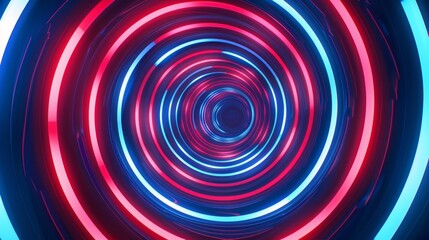 an 80s cartoon background, hypnotic spiral, CG animated, red white & blue neon colors, retro synthwave aesthetic