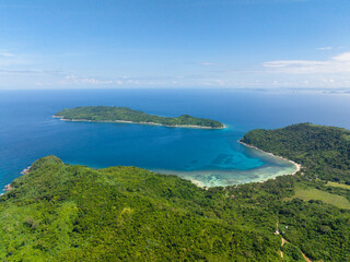 Fototapeta na wymiar Aerial view of Cagbuli Island and coastal beach in El Nido, Philippines.