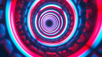 an 80s cartoon background, hypnotic spiral, CG animated, red white & blue neon colors, retro synthwave aesthetic