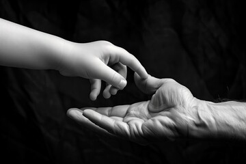father and son holding hands, black and white image. Mother's day, Family concept